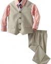 Nautica Dress Up Boys 2-7 Solid Ticking Vest Set, Khaki, 5