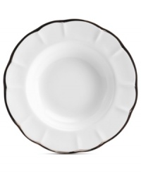 New traditions begin with the Adelaide Platinum rim soup bowl from Mikasa. Sumptuous platinum and elegant shaping in white bone china make any occasion special.