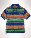 A classic-fitting short-sleeved polo is designed for a vintage look in soft cotton mesh and accented with an attractive multi-striped motif.