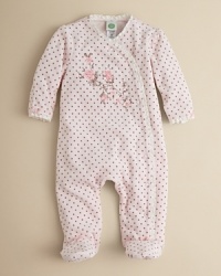 Rendered in the softest velour, this pretty polka dot footie promises sweet style and total comfort for your new arrival.