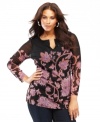 A scrolling vine print climbs up INC's beaded plus size tunic, creating an exotic look with a romantic feel.