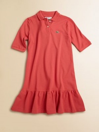 A favorite polo becomes a sweet dress with a feminine ruffle, in airy pique knit.Ribbed polo collarElbow-length sleeves with ribbed cuffsButton placketAppliqued logo on chestWide ruffle at hemCottonMachine washImported Please note: Number of buttons may vary depending on size ordered. 