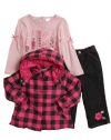 BT Kids Infant Girls (12-24 months) 3 pc hooded plaid pink coat and jeans set