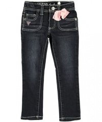 GUESS Kids Girls Daredevil Skinny Jeans with Bows, DARK STONEWASH (3T)