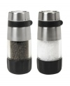 Spice up the daily grind! Ceramic salt and pepper grinders bring fresh flavor to the table, drawing out the rich notes of your masterful meals with settings for fine to coarse. The stainless steel accents make for perfect presentation and the clear acrylic bodies highlight when its time for a quick refill. Lifetime warranty.