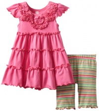 Love U Lots Baby-Girls Infant Tiered Dress with Ruffles and Flowers Set Mid-Calf Capri, Geranium, 18 Months