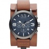 Armani Exchange Chronograph Dark Blue Dial Brown Leather Cuff Mens Watch AX1274