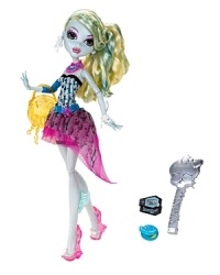 What's a high school party without a theme? This year, Monster High® students selected polka dots, and they're getting glammed up for the party to look Dot-Dead Gorgeous™! Lagoona Blue® doll is sure to make a splash in a strapless print dress with blue trim and layered details that include pink accents and black polka dots.