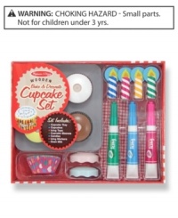 Be sure your little chef uses the oven mitt to move these glorious wooden cupcakes in their wooden baking sheet! This amazing set has special wipe-off cupcake tops and 4 dry erase markers in the shape of icing tubes. With durable cardboard baking cups, decorative wooden candles and flames, here are the low-calorie cupcakes for the best birthday or tea party ever!