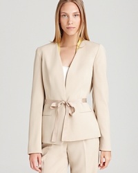 A contrast collar lends contemporary edge to a classic T Tahari jacket for a summer-fresh approach to your 9-to-5.