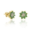 18K Gold over Sterling Silver Emerald & Diamond Accent Flower Stud Earrings