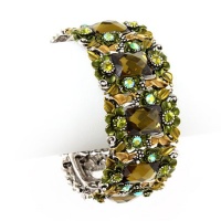 Brown and Green Flower Crystal Hinged Bangle Bracelet Fashion Jewelry