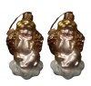 Set of 2 Blown Glass Cherub Angel Christmas Ornaments with Gold Glitter Wings