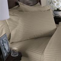 Egyptian Bedding 1000-Thread-Count Egyptian Cotton 1000TC 5 PIECE BED SHEET SET, Queen, Beige Damask Stripe 1000 TC