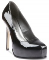 A monster hidden platform, towering heel and shiny upper add drama to Madden Girl's Tiara platform pumps.