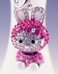 Angel Stars NEW KITTY BUNNY RABBIT FUCHSIA CLEAR SWAROVSKI CRYSTALS KEYCHAIN BAG PURSE CHARM