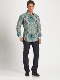 A playful paisley pattern adorns this pure cotton, classic sportshirt with contrast trim on the placket and cuffs.Button-frontPoint collarCottonDry cleanImported