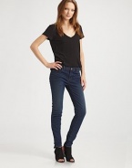 Ultra-skinny stretch denim in a classic dark rinse with whiskering and fading for that lived-in look.THE FITSlim fitRise, about 9Inseam, about 29THE DETAILSZip flyFive-pocket style98% cotton/2% elastaneDry cleanMade in USA of imported fabricModel shown is 5'9½ (177cm) wearing US size 4.