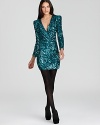 Captivate your guests in this dazzling French Connection dress--festooned with gleaming aquamarine sequins, this attention-stealing femme fatale shines the light on the party season ahead.