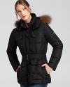 Quilting lends structure to this belted Add Down parka, finished with a luxe fur-trimmed hood.