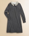 A charming pearl and rhinestone-embellished collar adds glamorous style to a classic sweater dress.Removable pearl and rhinestone embellished collarLong sleevesButton detail at collarPullover styleViscose/Polyamid/CashmereRemove collar and hand washImported