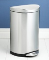 It's time to dispose of that old, unsightly trash can. This sleek, updated unit features stylish curved edges and a flat back, letting it sit flush against the wall, while advanced lidshox¿ technology uses air suspension shocks to control the lid for a slow, quiet close. 10-year warranty.