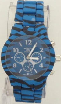 Mark Naimer Animal Trend Zebra Print Blue Watch Blue N Black Metal Band