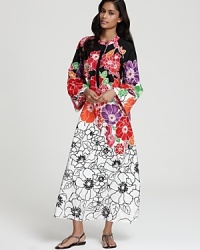 Bring a hint of Asia to the boudoir, with this flowing, floral print caftan.