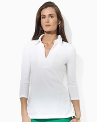 The Hester tunic is rendered in soft cotton jersey and trimmed with lightweight linen for a textured, casual finish.