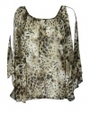 Cha Cha Vente Womens Leopard Semi Sheer Flutter Sleeve Top