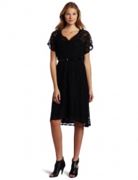 Ella moss Women's Short Sleeve Blouson Lace Dress, Black, Medium