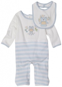 Absorba Newborn Boys Baby Bear Coverall With Bib Set Blue Stripe, 6-9 Months