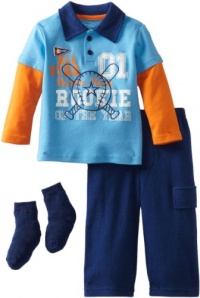 Bon Bebe Baby-boys Infant Rookie Of The Year 3 Piece Pant Set, Blue/Orange/Navy, 18 Months