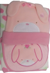 Bon Bebe Pink I Love Puppy Dog Baby Blanket, Cap & Bib Keepsake Gift Set - 3 Piece