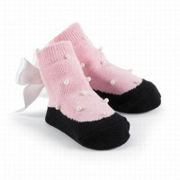 Mud Pie Newborn Baby-Girls Socks with Pearls & Bow, Black/Pink, 0-12 Months