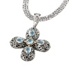 925 Silver & Blue Topaz Celtic Cross Pendant with 18k Gold Accents