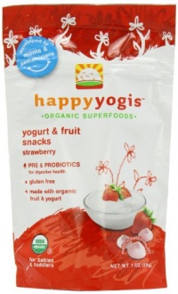 Happy Yogis Organic Yogurt Snacks for Babies and Toddlers, Strawberry, 1-Ounce Pouches (Pack of 8)