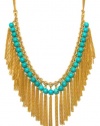 Rachel Reinhardt Caroline 14k Gold Plated Dramatic Collar Necklace with Turquoise Beads and Tassels