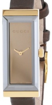 Gucci Women's YA127507 G-Frame Rectangle Brown Satin Strap 18k Case Watch