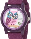 Sprout Women's ST/5503MPPR Organic Cotton Straps Diamond Accented Owl Printed Dial Purple Cotton Strap Eco-Friendly Watch