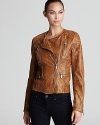 Artful distressing and moto-inspired tailoring infuse this MICHAEL Michael Kors leather jacket with rustic edge.