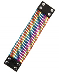 Dare to be bold, this style is not for the shy. Nine West's chic multicolor bracelet amps up any look with delicate plastic beading and a leather closure. Snaps and setting crafted in hematite-plated mixed metal. Approximate length: 7-1/2 inches.