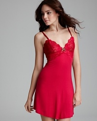 A gorgeous chemise with a flattering V-neckline, a stretch floral lace bodice and flowy skirt.