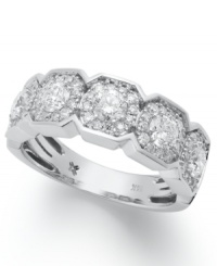 Stunning eight-sided sparkle. This unique wedding ring features an octagon-shaped band that shines with the addition of round-cut diamonds (1-1/6 ct. t.w.). Crafted in 14k white gold.