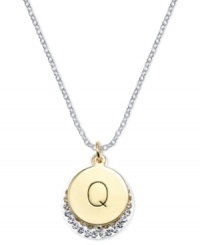 Letter perfection. This sterling silver necklace holds a pendant set in 18k gold over sterling silver topped with a Q and adorned with crystal accents for a stunning statement. Approximate length: 18 inches. Approximate drop: 7/8 inch. Approximate drop width: 5/8 inch.