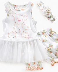 All that glitters. She'll look as sweet as she is in this dainty tunic, short and headband set from Guess.