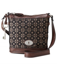 Add some signature style to your laid-back look with this vintage-inspired crossbody from Fossil. Polished hardware and rich leather trim add dimension to the jacquard design, for a look that's effortlessly on-trend.