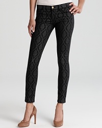 Update your fall denim wardrobe with cool brocade Current/Elliott cropped skinny jeans.