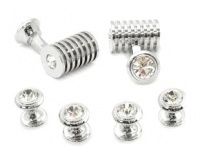 Silver Clear Swarovski Barrel Formal Set by Cuff-Daddy