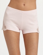 Side intricate lace detailing is an unexpected surprise on these super-soft shorts made of a fine pima cotton-blend. Narrow elastic waistbandSide lace detailingInseam, about 9½45% modal/45% cotton/8% nylon/2% elastaneHand washMade in Italy